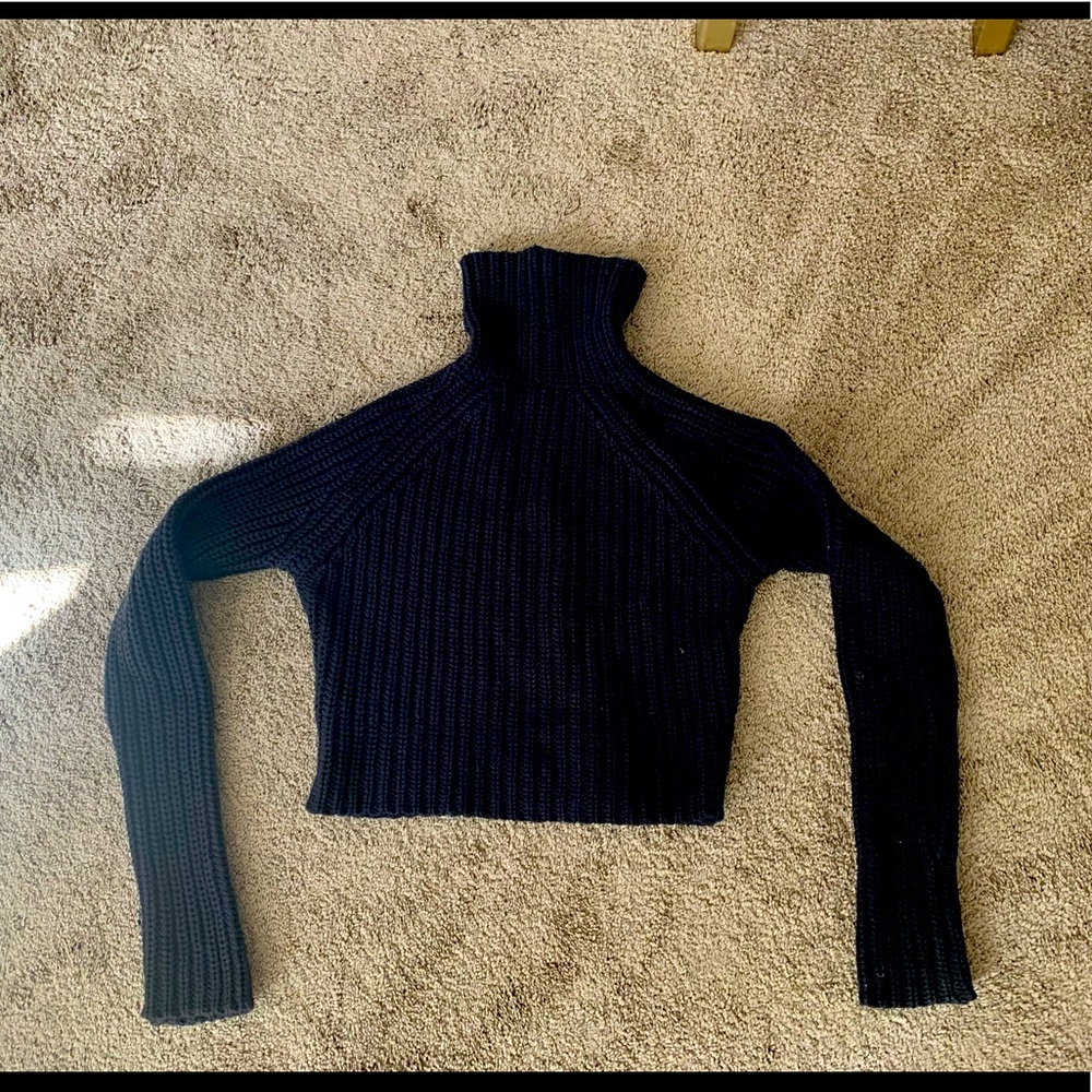 T Alexander Wang black cropped sweater with high collar. Size Small